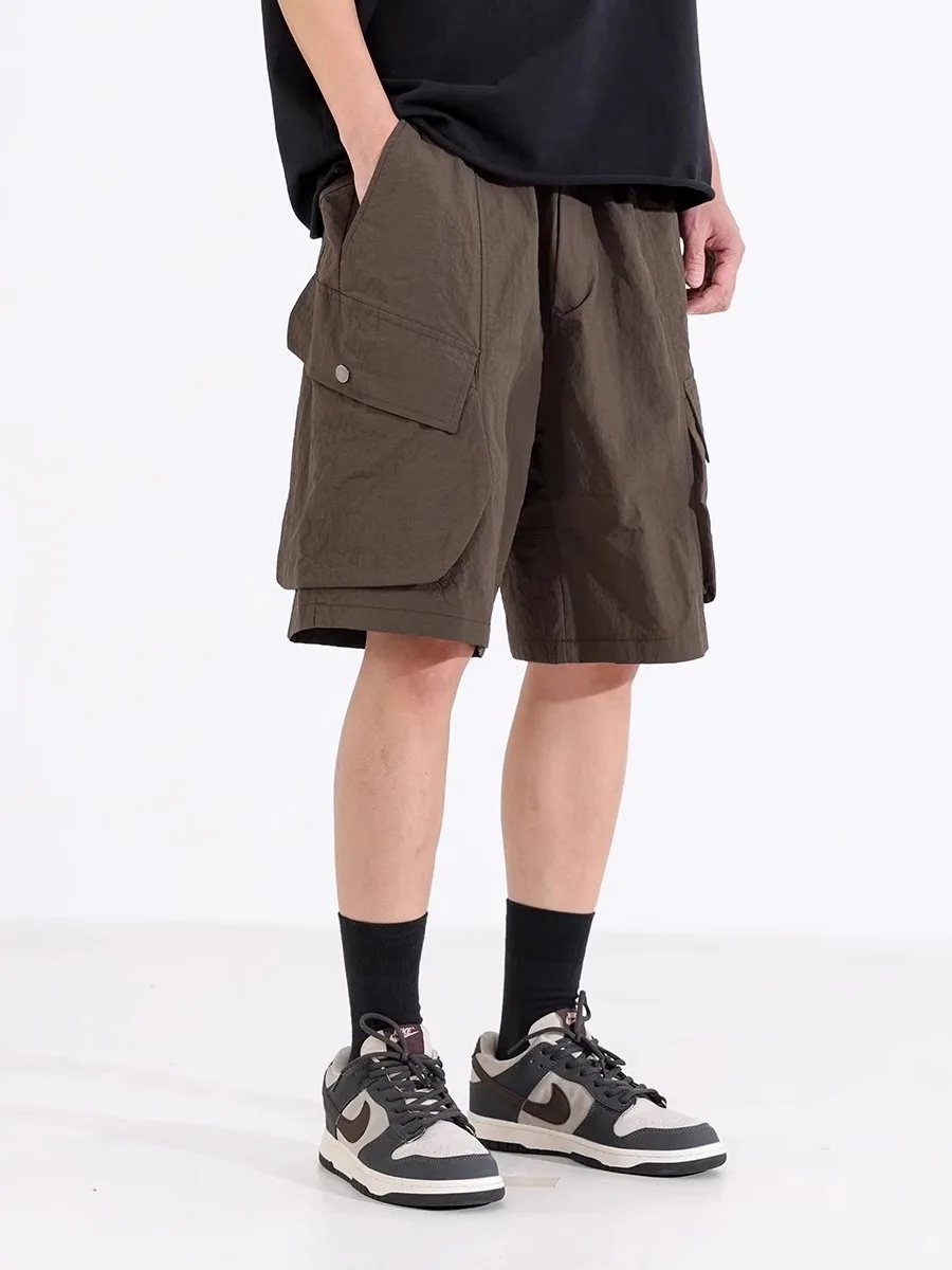 

Мужские летние повседневные брюки больших размеров в американском стиле, быстросохнущие, свободного кроя, с высокой талией, прямые, длиной до колена, новинка INS