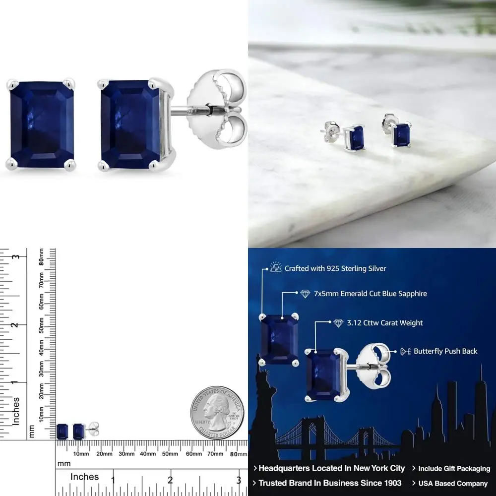 

Emerald Cut Birthstone Stud Earrings in 925 Sterling Silver for Women and Men - Fine Jewelry Gift Ideas
