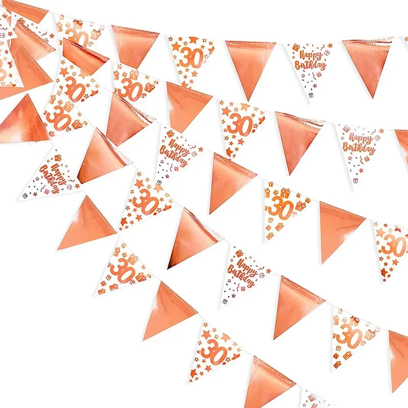 Rose Gold 30th 13st 16th 21st Happy Birthday Banners Decor Bunting Triangle Flag Pennant Garland for Thirty Birthday Decorations