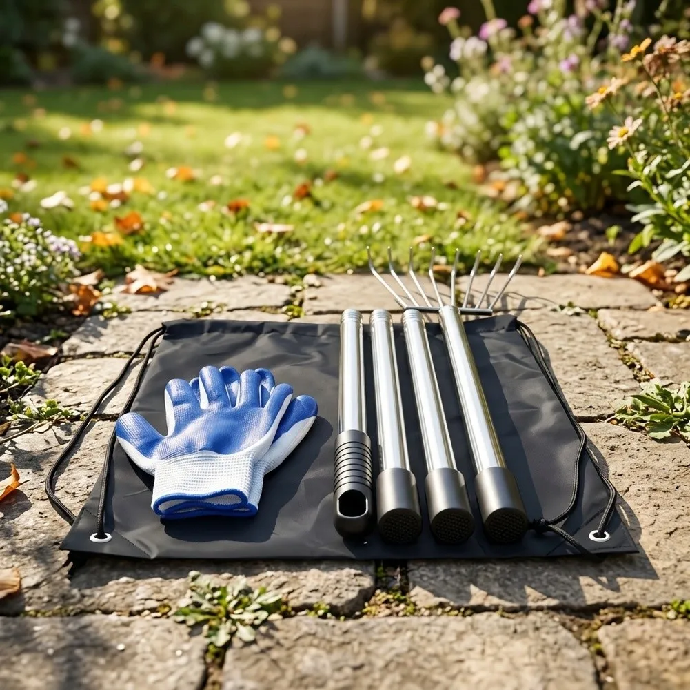 Stainless Steel 8-Tine Rake with Extendable Handle for Use Lawn Raking Soil Aeration and Landscaping Preparation