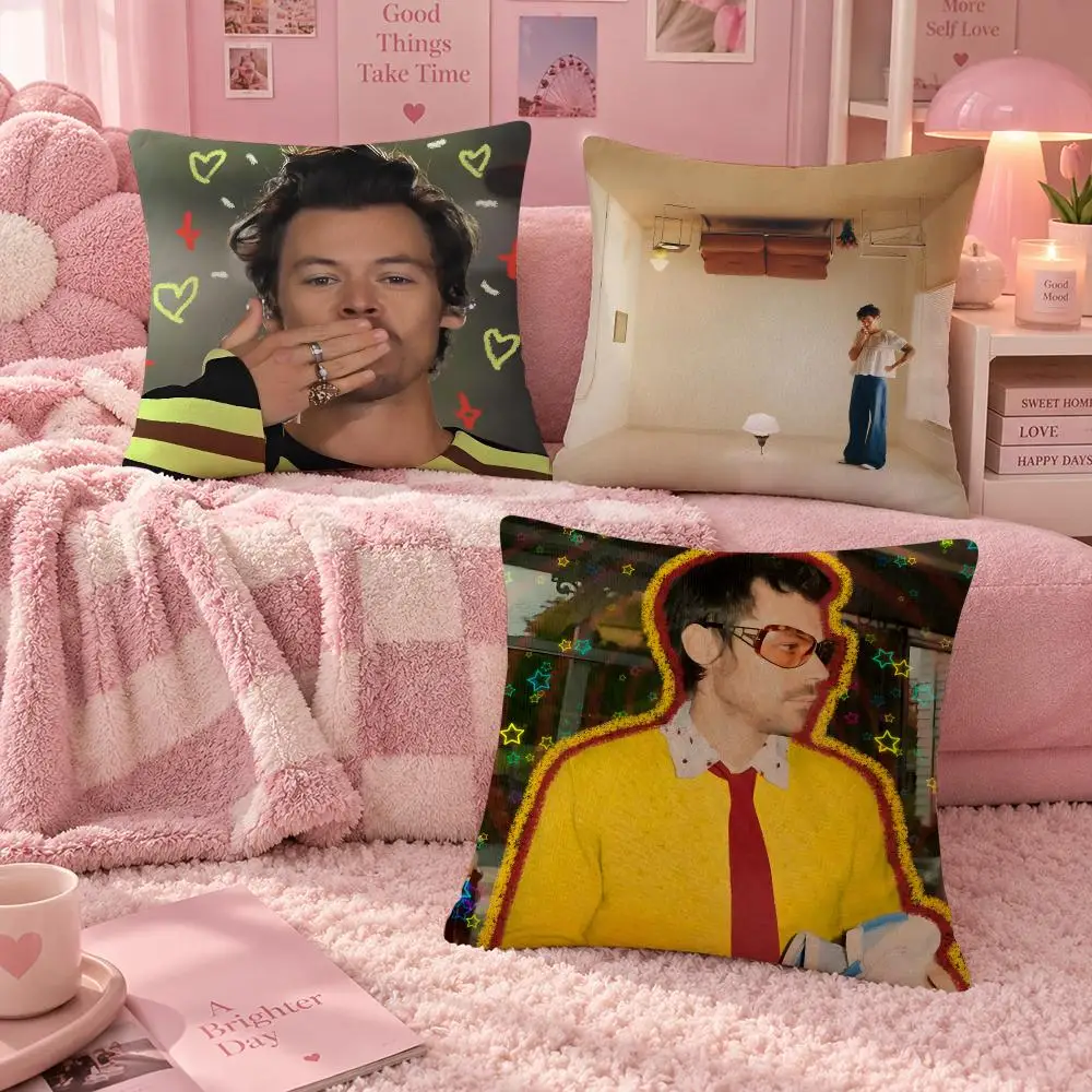 Singer Pop Rock Harry Styles Cushion Cover Soft Throw Pillow Cover Washable Plush Cushion Case for Sofa Bed Living Room