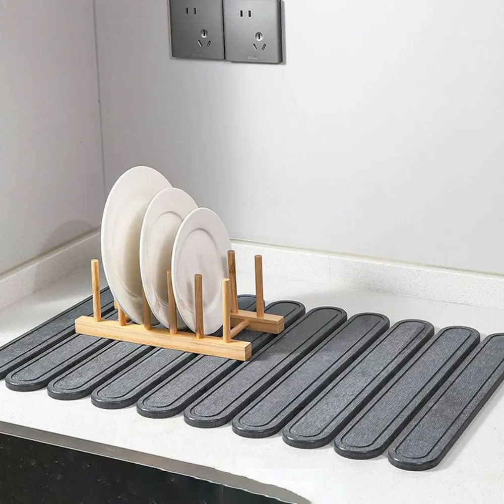

Bath Mat Diatomite Dish Drying Mat Quick Dry Absorbent Kitchen Drying Pad Foldable Rectangular Cup Drain Pad Fruit