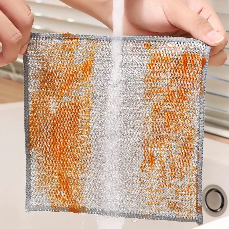 100-1PCS Thickened Steel Wire Cleaning Cloths Double-sided Metal Wires Kitchen Pot Pan Dishwashing Cloth Rags Towels Clean Tools