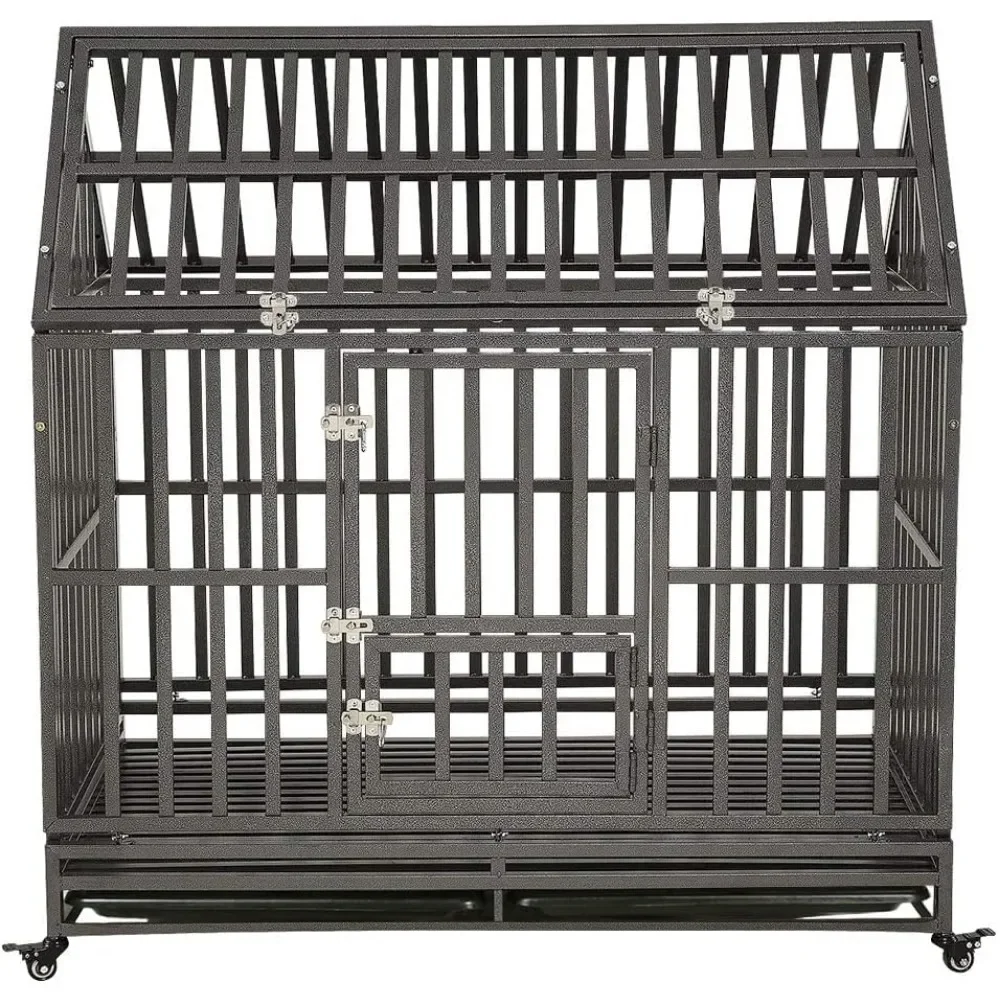 

Easy to Install Cages |-f-| Houses and Fencing 42 Inch Puppy Dog House Pet Playpen With Four Wheels Black Fence Corral Enclosure