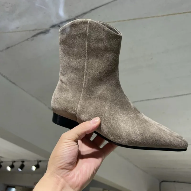 New Women's Shoes Exquisite Genuine Leather Cowboy Boots for Woman Fashion Pointed Tip Ankle Boots Designer Shoes Botas Feminina