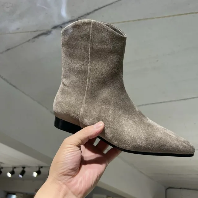 Nuevos zapatos de mujer, exquisitas botas de vaquero de cuero genuino para mujer, botines con punta puntiaguda a la moda, zapatos de diseñador, Botas Feminina