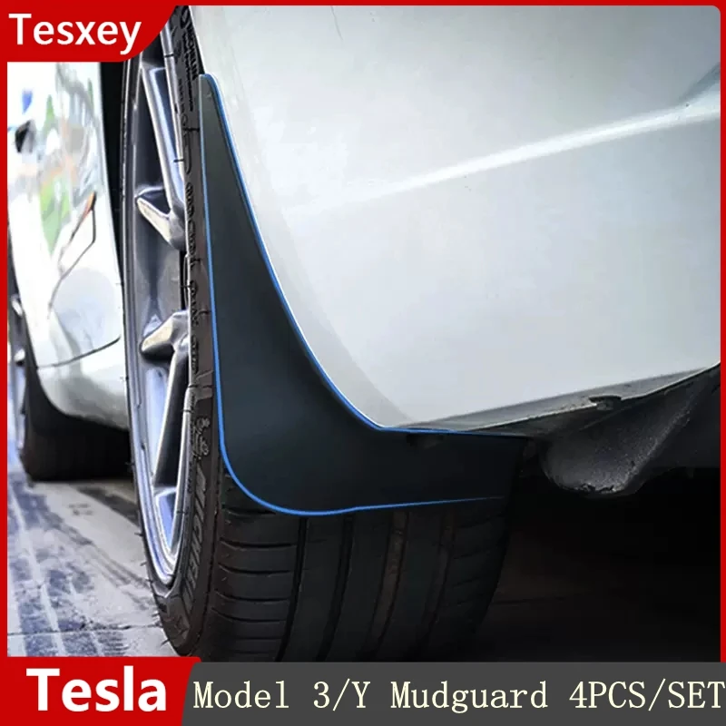 For Tesla Model Y/3 2022-2017 2023 Mudguard Mud Flaps Splash Guards Fender Matte ABS Mudguards Wing Car White Carbon Fiber Color