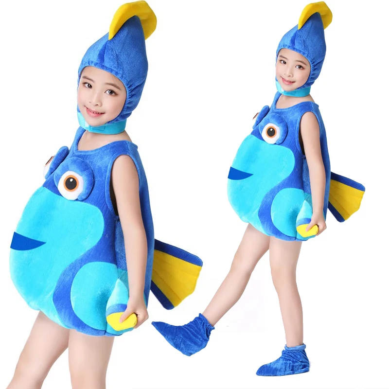 

New Children's Blue Algae Fish Costume Halloween Cynobacterial fish Marine Animal Costume Party Kindergarten Activity