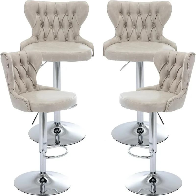 

Faux Swivel Bar Stools Set of 4, 25-33 Inch Height Adjustable, White Ivory Counter Height Barstools with Back, Cream Bar Chairs