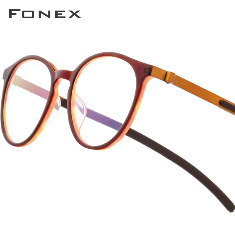 FONEX Acetate Titanium Glasses Frame Men Women Brand Design Vintage Round Eyeglasses Ultralight Screwless Japanese Eyewear 9105