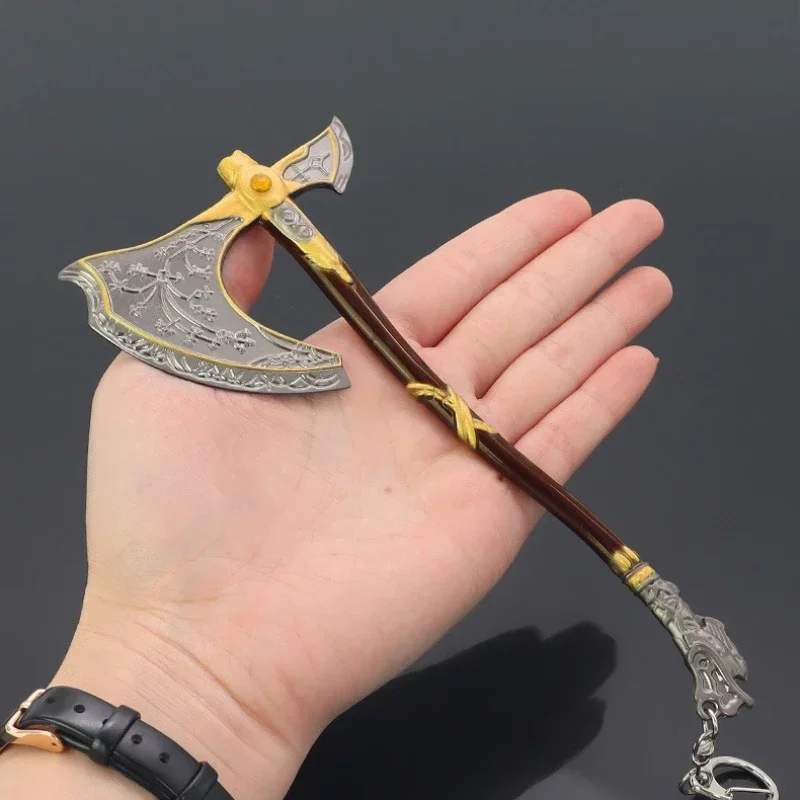 18cm/7.08in deus da guerra a machado leviatã kratos arma de metal chaveiro katana facas periféricos de jogo ornamento de mesa brinquedos presentes