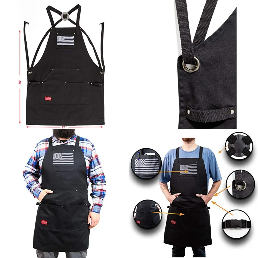 

JayCee Apron for BBQ, Grill, Chef, Hobby and Workshop, 5 Pockets, Cross-Back, 2 Tool/Towel Loops, 10 oz Cotton, Great Gift