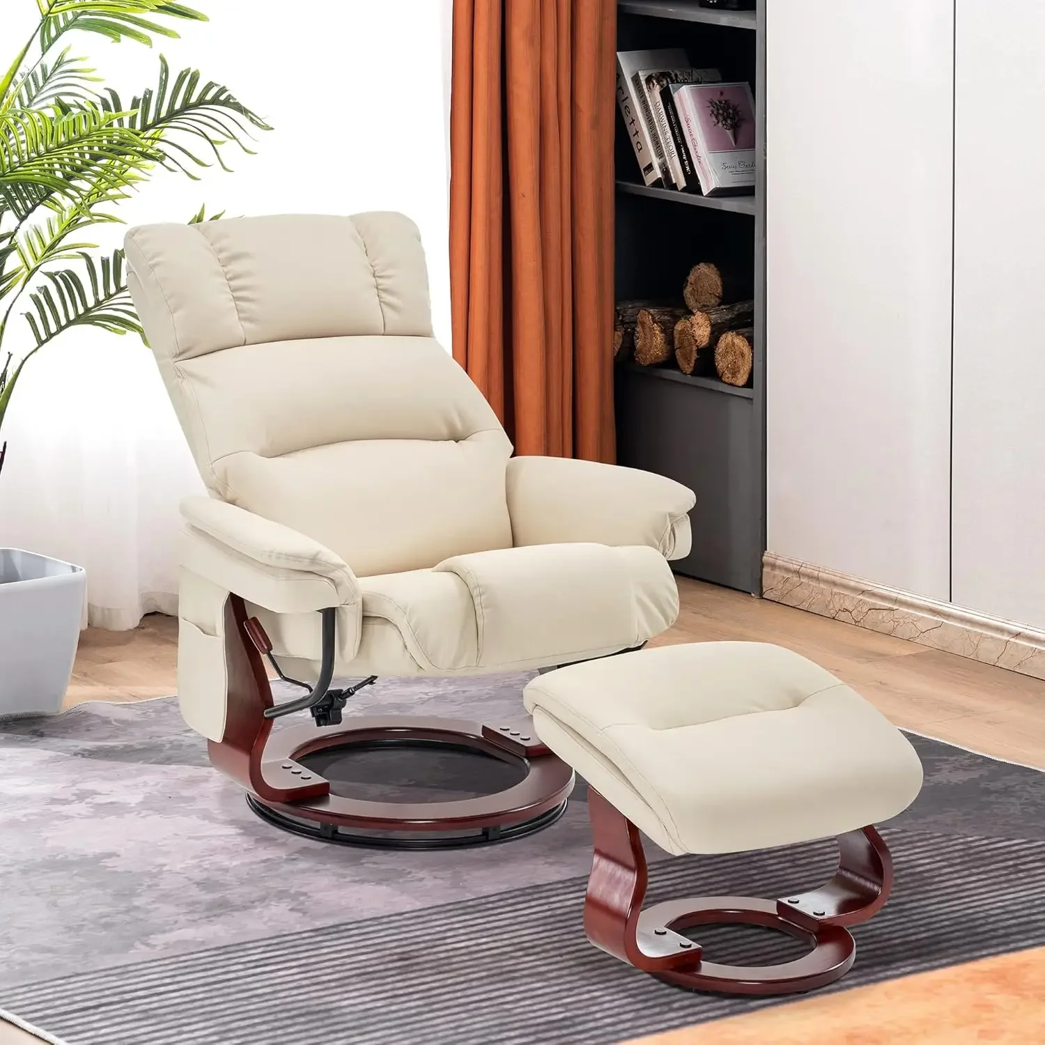 Swivel Recliners with Ottoman, Reclining TV Chairs with Vibration Massage, Faux Leather Ergonomic Lounge Chair for Living Room