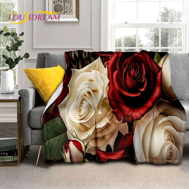 

3D print blanket Rose Flowers Nordic Romantic Keep Warm Throw Blanket Comfortable Blanket for Picnic Beds Sofa Home Bedroom Gift