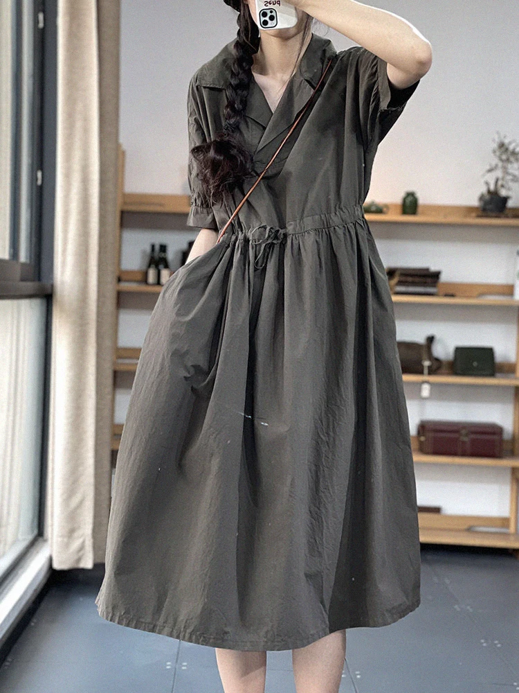 

Японский хлопок и лен irt Dr, женский костюм миди длиной до талии, завязанный ort Sve, воротник с высокой талией Dr