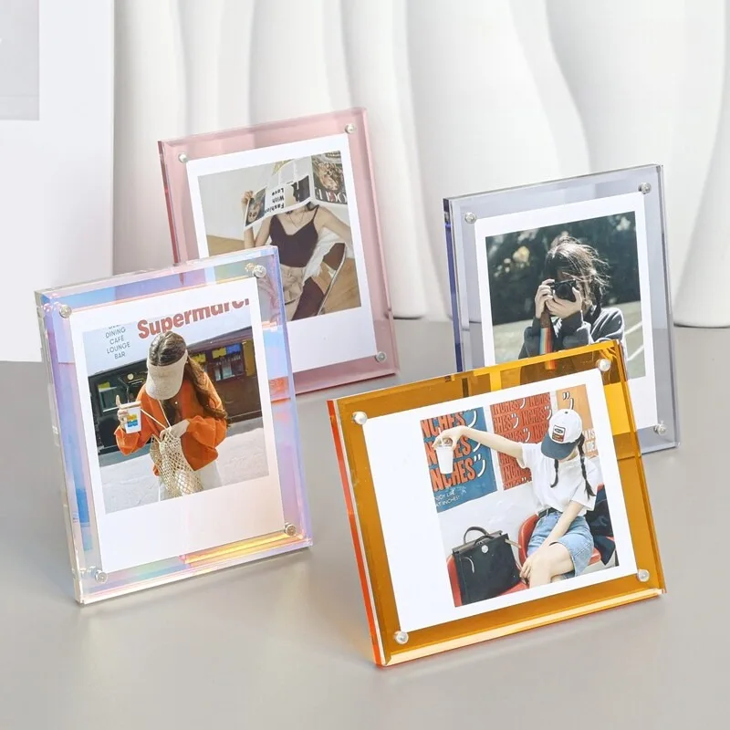 Crystal Clear 3/5/6 Inch Acrylic Photo Frame, Magnetic Display Stand for Mini Square Wide Photocard, Tabletop Home Decor Gift