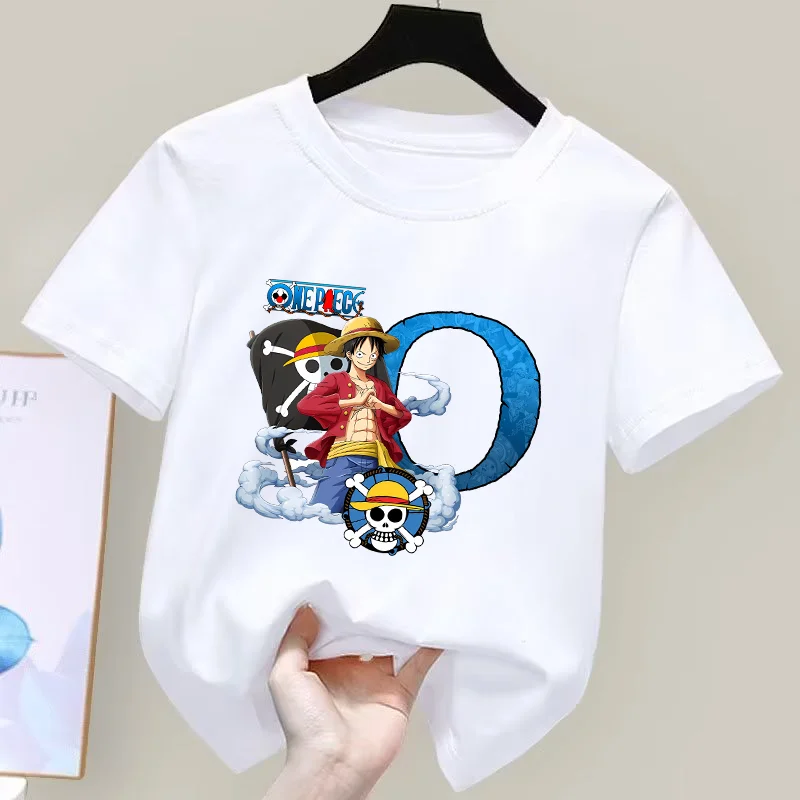 Kaus Anak Laki-laki Perempuan One Piece Kaus Gambar Cetak A-Z Huruf Pola Kartun Anak-anak Pakaian Musim Panas Anak-anak Kaus Fashion Anak Hadiah Pesta
