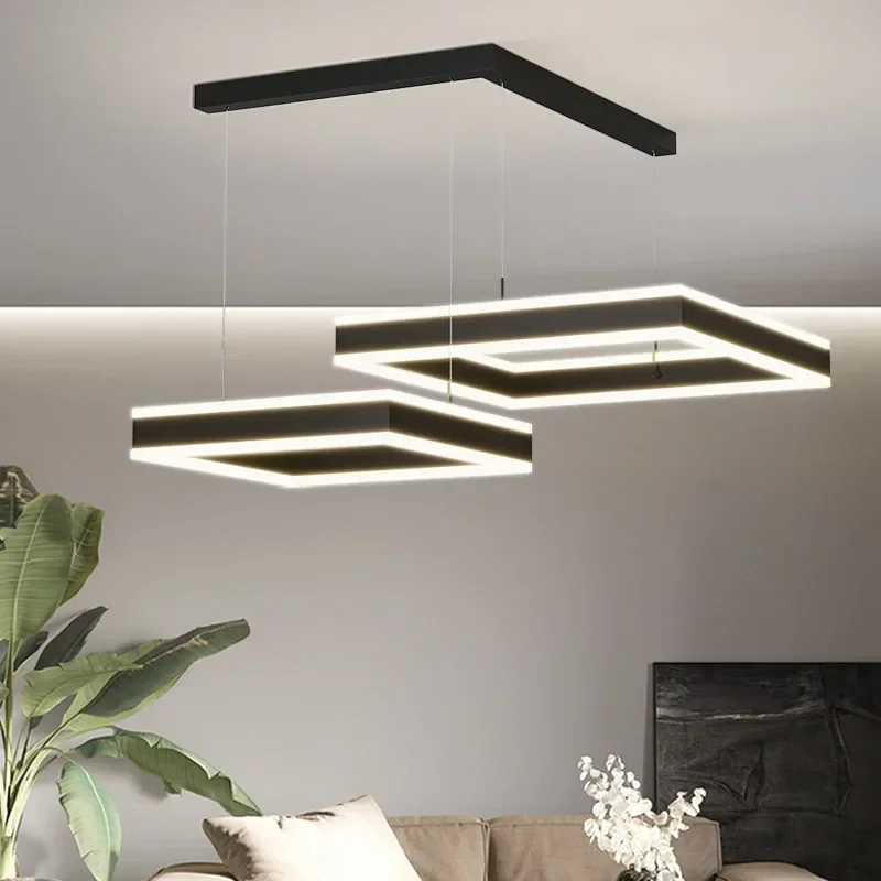 Imagem -03 - Led Dimmable Chandelier para Sala de Estar Pingente Quadrado Preto Iluminação Led Lâmpada Nórdica Luz Minimalista