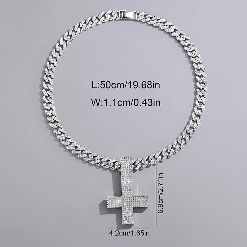 Inverted Cross Iced Out Pendants Necklace for Men With Bling Cuban Chain Hip Hop Jewelry Drop Shipping Gift
