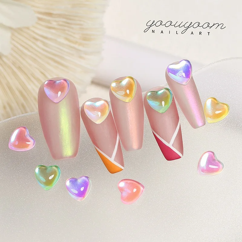 30PCS Sparkle Fluorescent Macaron Candy Love Diamonds Magic 3D Peach Heart Nail Art Rhinestones Decorations Manicure Ornaments