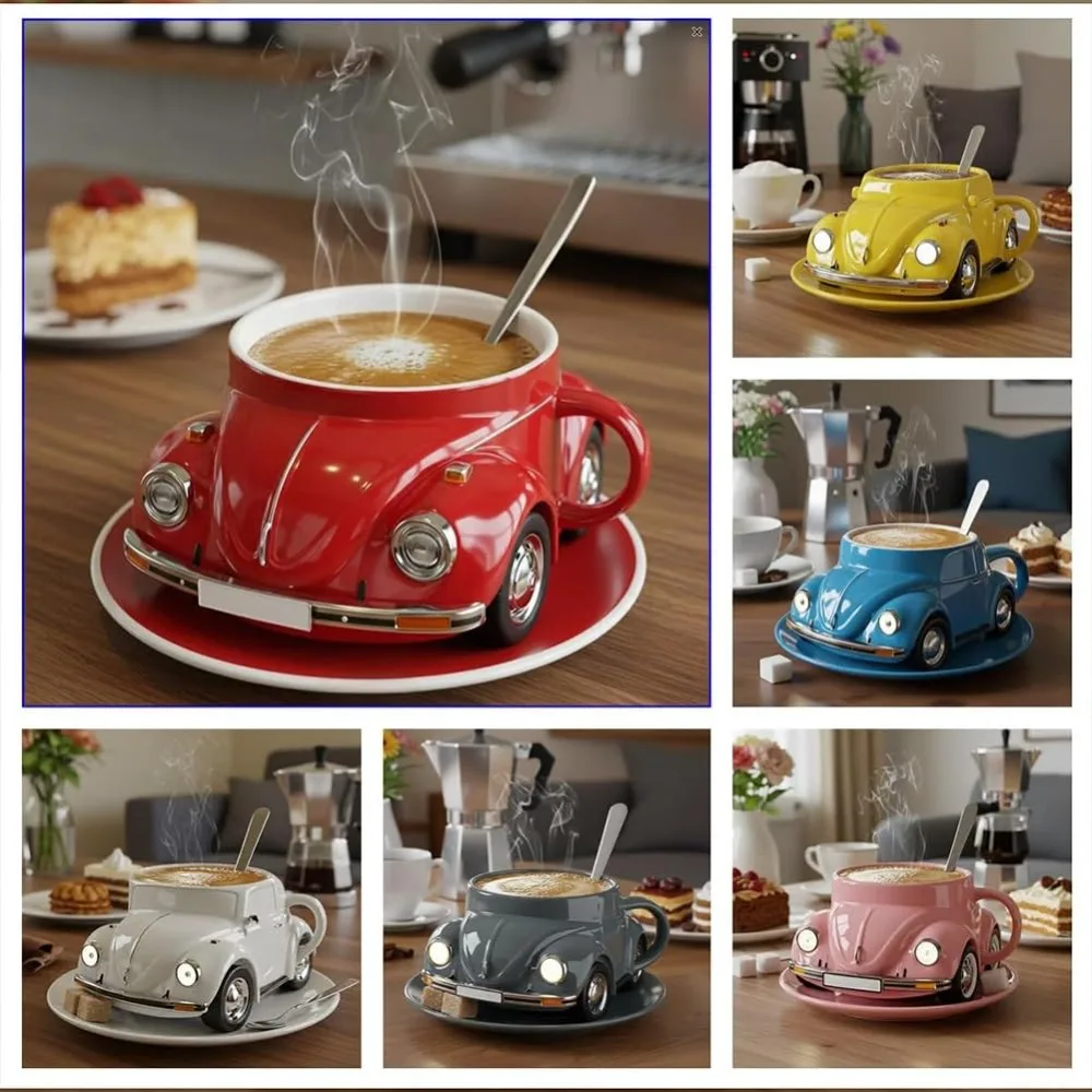 Gifts Funny Beetle Shaped Coffee Mug Novelty Handmade Beetle-Shaped Coffee Cup Unique Car-Shaped Tea Cup for Beetle Lovers