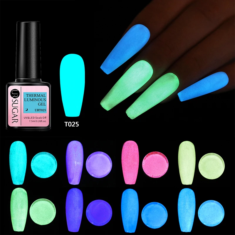 UR SUGAR 7.5ml Lumious Thermal Gel Nail Polish Glow In Dark Temperatural Changing Gel Soak Off UV LED Nail Art Gel Varnish