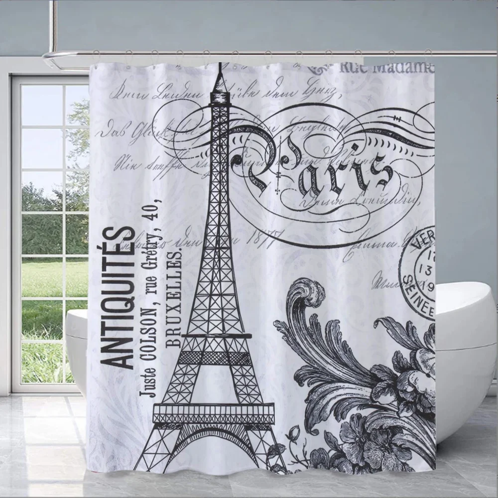 London Paris Scenic Printed Curtains for Bedrooms Bathroom Shower Curtain Folding Partition Accessories Bath Things the Set Home