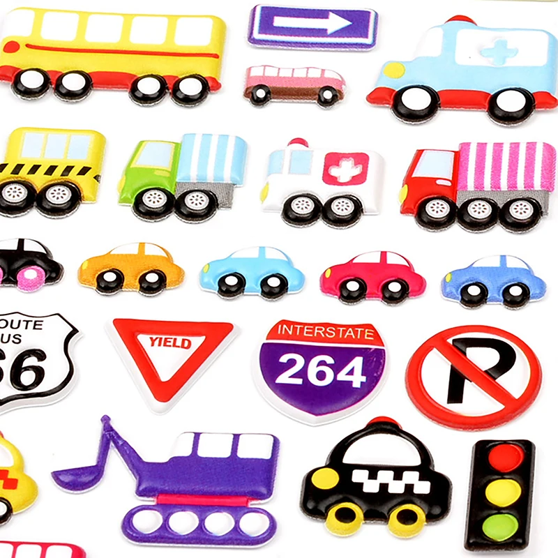 Flash Music Cute Fun Vehicle Car Three-dimensional 3D Bubble Stickers Boy Baby Kindergarten Stickers