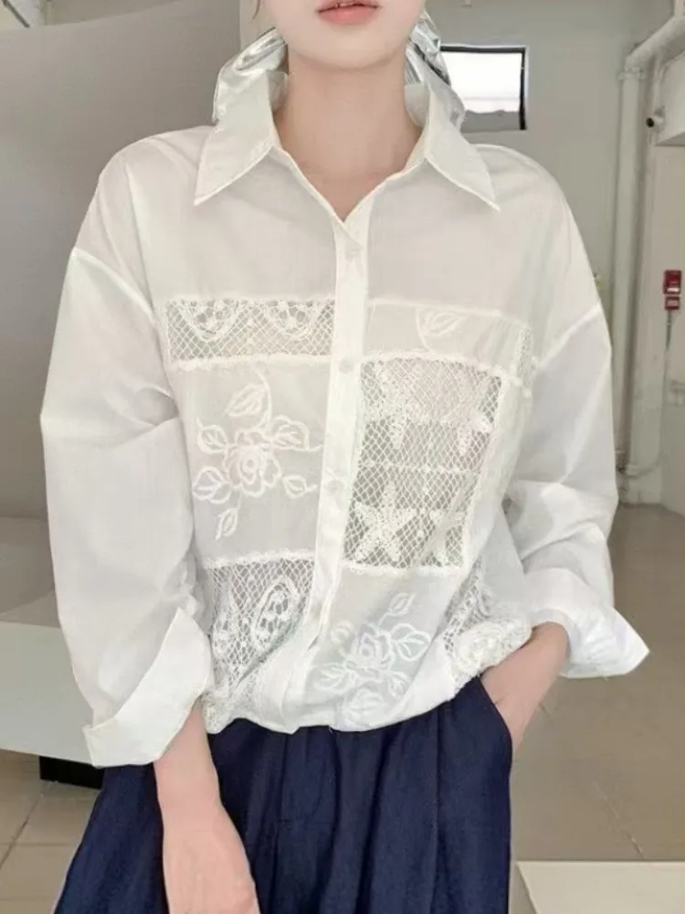 

UOOZEE 2025 New Women's Clothing Fashion Jacquard Solid Color Lapel Blouses Long Sleeves Loose Casual Office Commute Shirts Tops