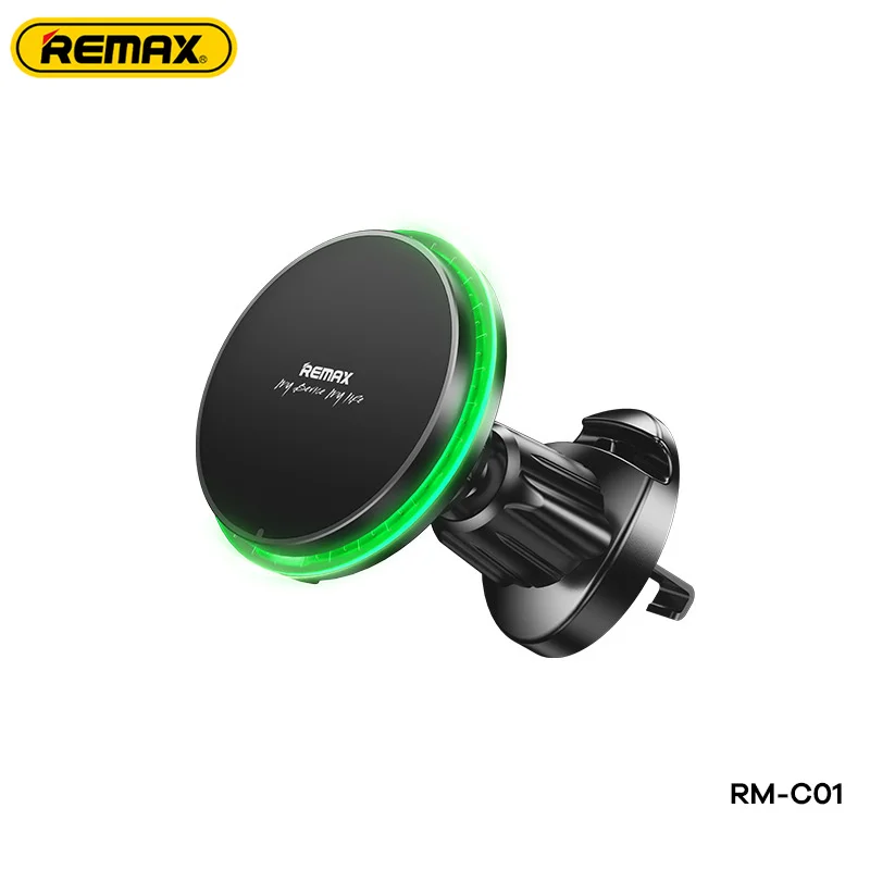 

REMAX Magsafe 15W Max Magnetic Wireless Charging Car Holder 360° Rotation LED Intelligent Ambient Light Car Air Outlet Holder