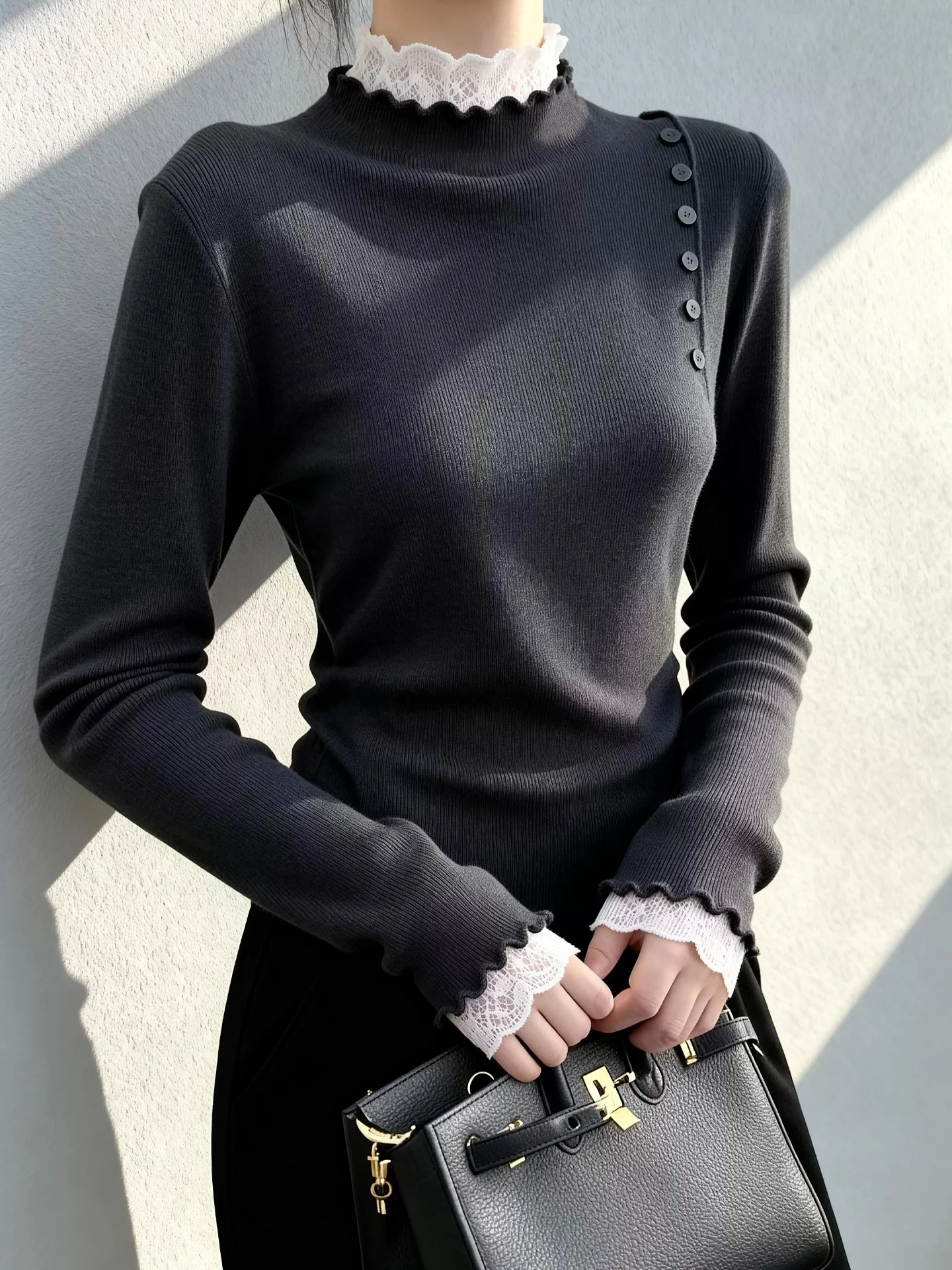 Ele Long Sve محبوك سترة المرأة سليم صالح تخفيف تنوعا أعلى لينة الكورية Sle الشتاء Faion ملابس داخلية #2