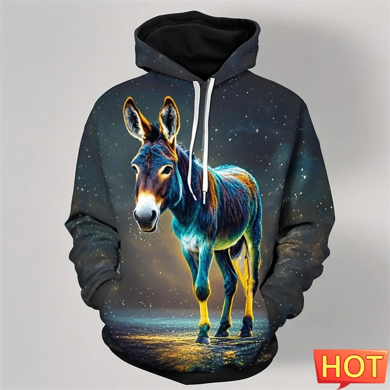 Autumn Vintage 3D Animals Donkey Printing Hoodies For Men Equus Asinus Graphic Hooded Hoody Kid Funny Streetwear Pullover Hoodie