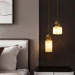 Personalized and Creative All Copper Chandelier Minimalist Bedroom Bedside Living Room Balcony Geometric Marble Decorative Light