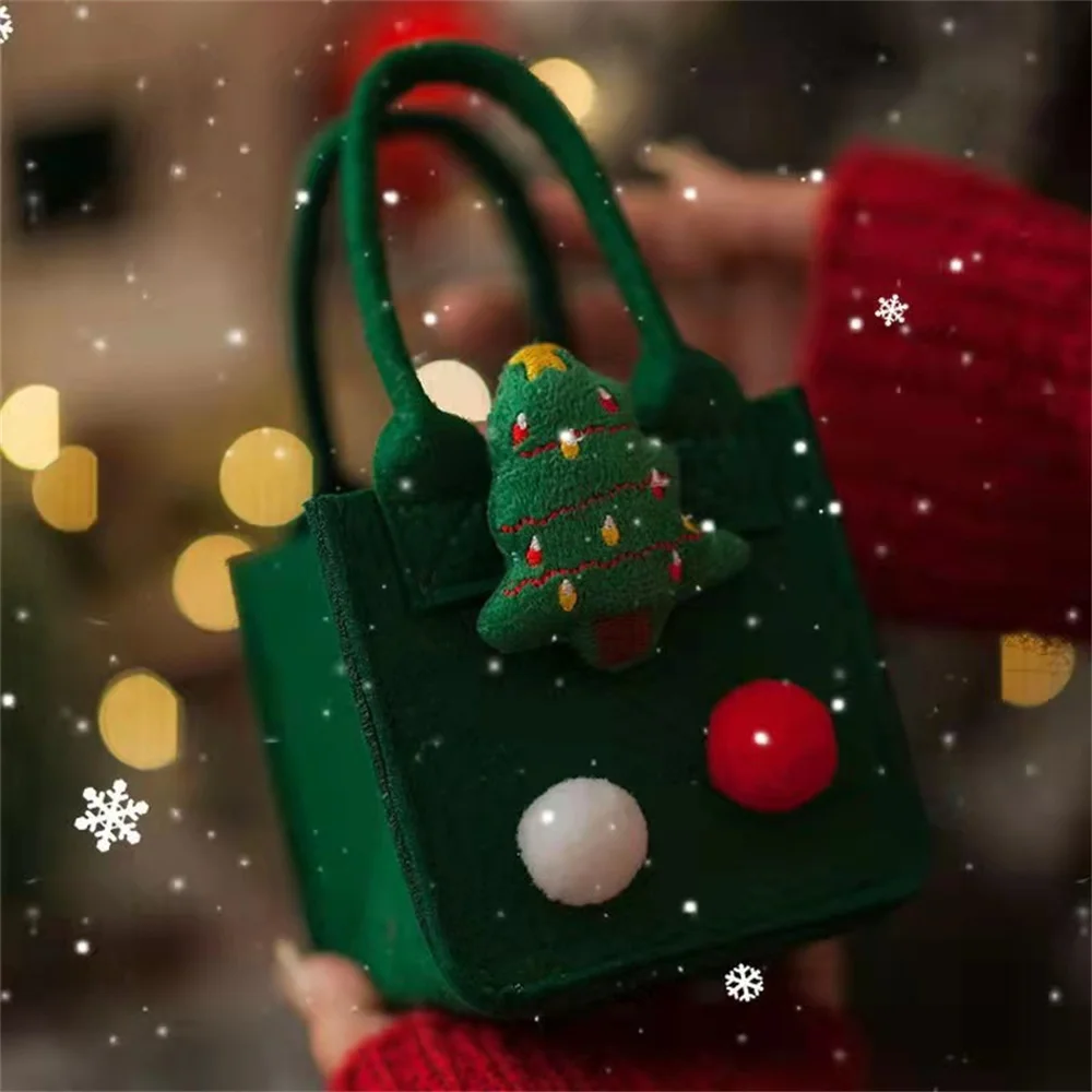 ISKYBOB sacchetti regalo in feltro di natale con manico Mini borsa riutilizzabile regalo di capodanno decorazione per la casa sacchetto di immagazzinaggio di caramelle per bambini di natale