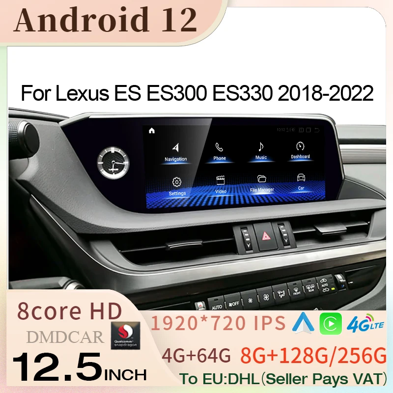 

12.5 inch Android 12 8+128G CarPlay For ES ES200 ES250 ES350 ES300H 2018-2022 Car Multimedia Video Player