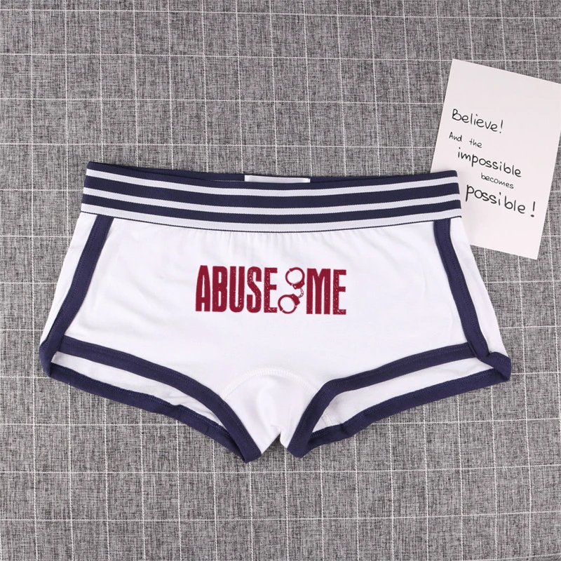 ABUSE ME Female Funny Boxer Shorts Cotton Boy Shorts Wife Gift Cute Underwear for Women Girl Panties Breathable Womens Intimates