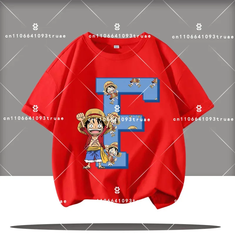 

boys' sports shirt, Luffy cartoon print casual top Letter A-Z summer T-shirt, One-piece sailor-themed children's short-sleeved