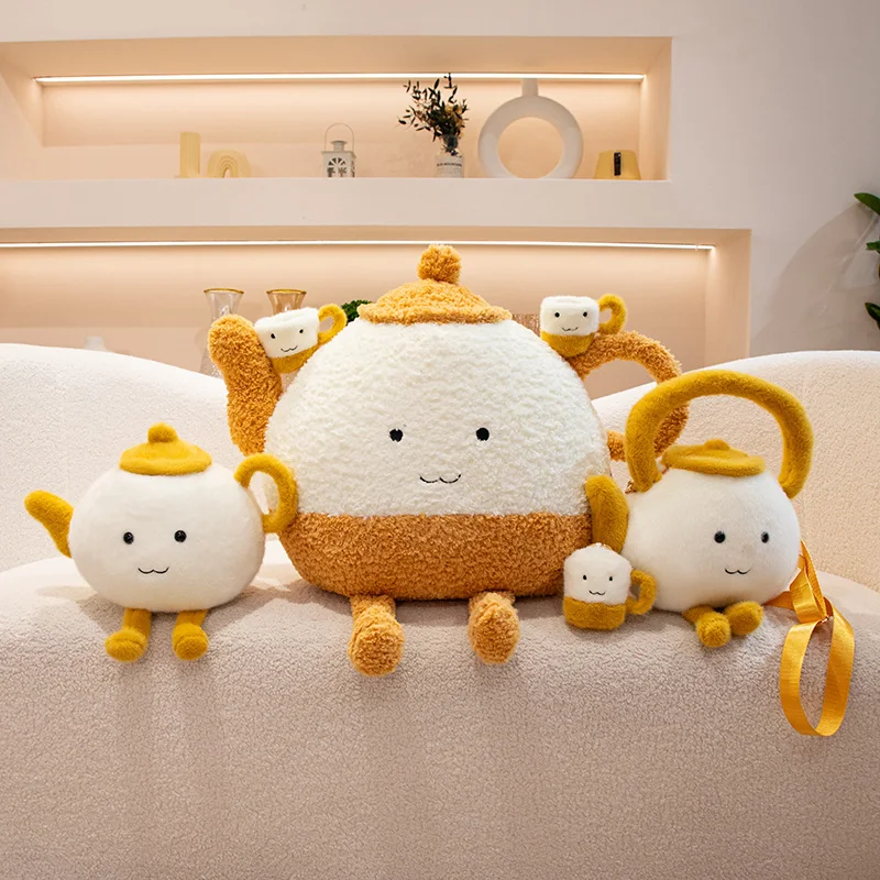 Jouets en peluche de la série Théière de dessin animé, tasse à thé douce et mignonne, oreiller chaud et confortable, accessoires de jeu drôles, décor Kawaii, nouveau Ceative