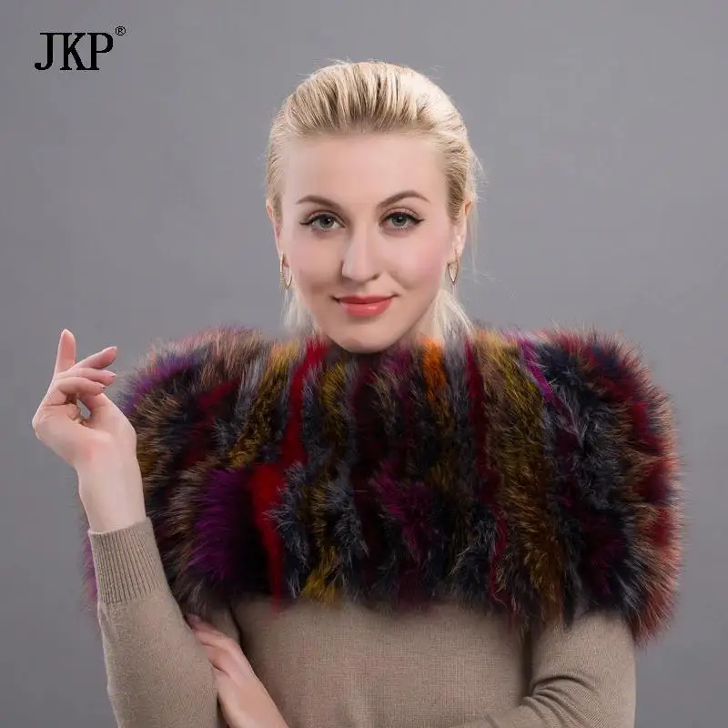 JKP New Winter Fur Scarf For Women Real Raccoon Hair Shoulders Protect Enough Warm Shawls 2024 Fashion In Russian Scarf TJ-01