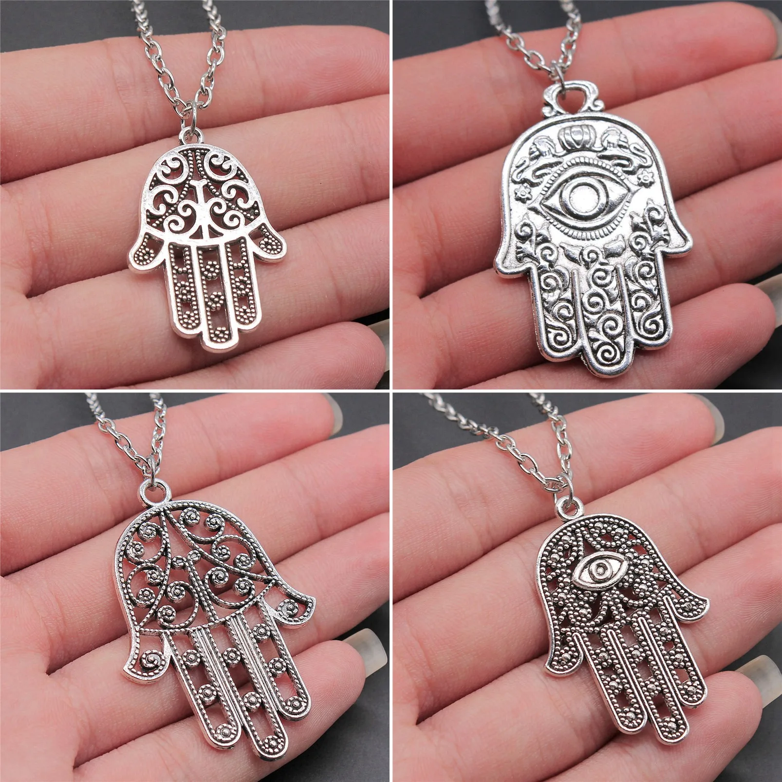 Boho Fatima Hand Horus Eye Protection Amulet Necklaces 45cm 70cm Chain Pendant Necklaces For Women Bohemian Jewelry Gift