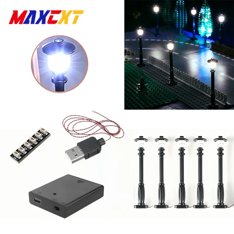 5PCS City Street Light Led Building Block Lamp MOC Compatible with Bricks Powered By USB Cable (excluding Battery)