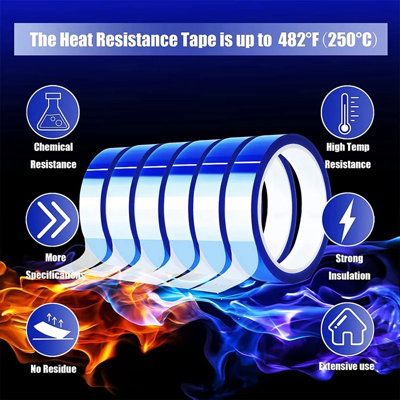 6 Rolls 20Mm X33M Blue Heat Tape High Temperature Heat Resistant Tape Heat Transfer Tape For Heat Sublimation Press