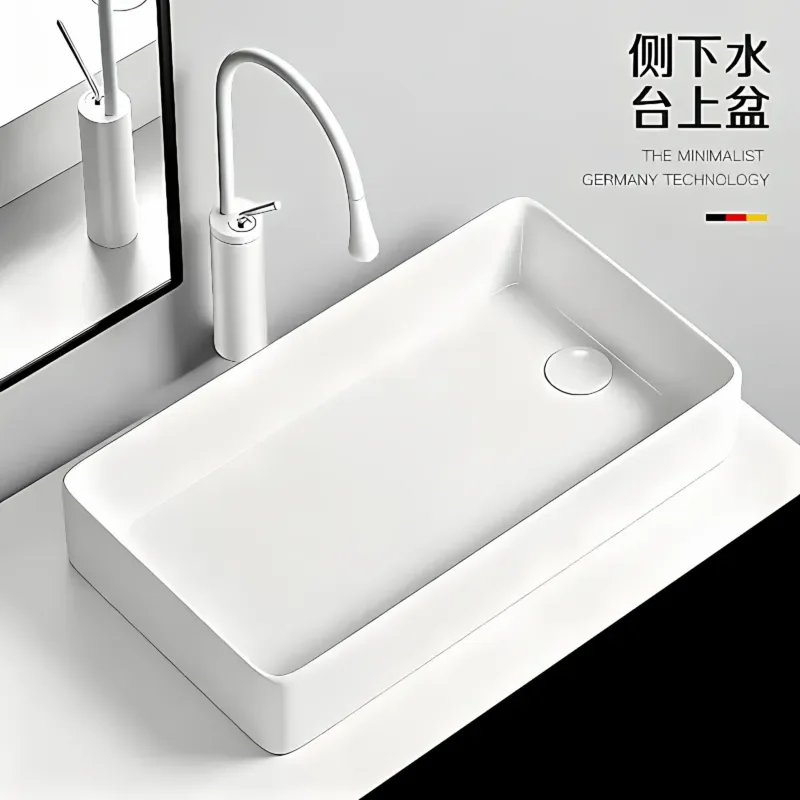 On the table basin side launching household square wash basin balcony washing machine left and right discharge water round