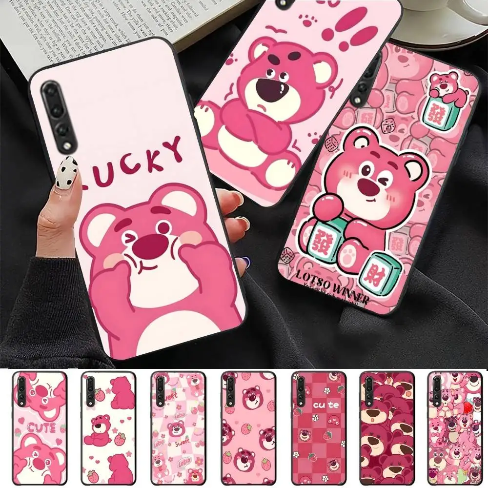 귀여운 로츠오 핑크 곰 만화 평면 전화 케이스 화웨이 P 8 9 10 20 30 40 50 프로 라이트 P스마트 아너 10 라이트 70 메이트 20라이트용