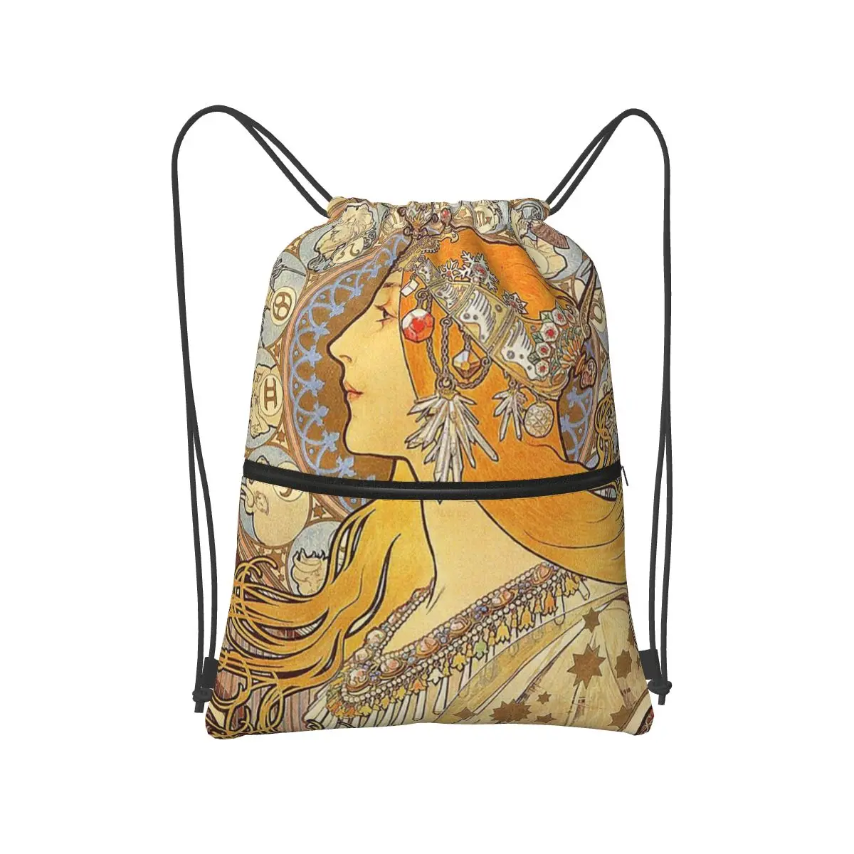 Alphonse Mucha Zodiac Art Nouveau Woman Backpacks Fashion Drawstring Bags Shoes Bag Book Bags for Man Woman School