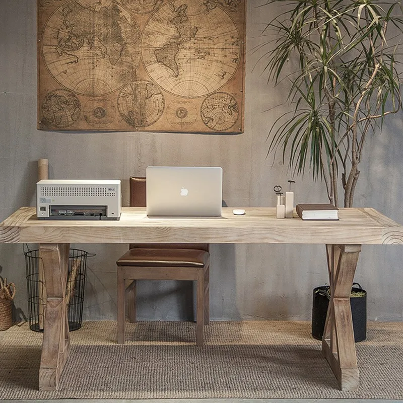American all-solid wood retro desk, home-made old rectangular computer desk, restaurant commercial rice table desk