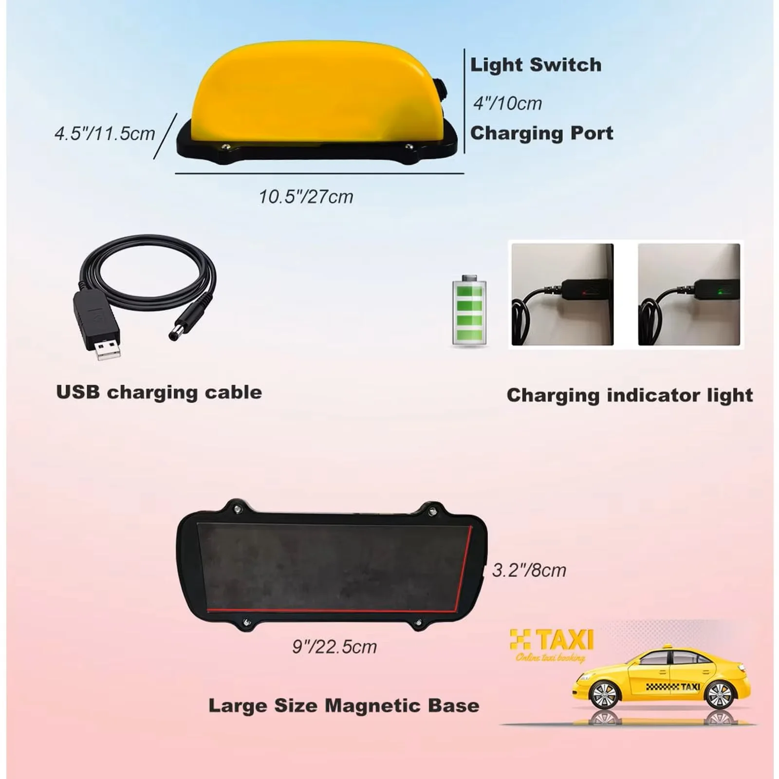 Rechargeable LED Yellow Shell Empty Wordless Car Light Sealed Roof Light With Magnetic Base Waterproof