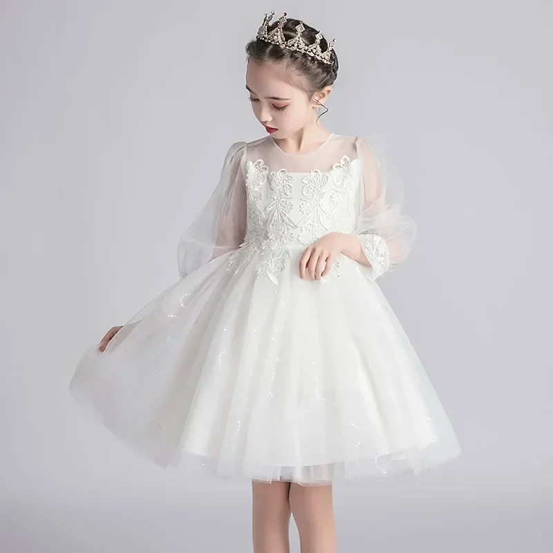 Vestito da ragazza 2024 nuova versione coreana gonna gonfia vestito per bambini, vestito da principessa per bambina, vestito da spettacolo per pianoforte, primavera