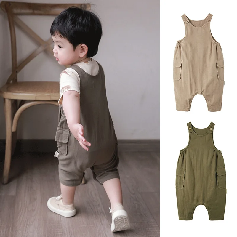 

Baby Overalls 2025 Summer Male Baby Stylish Pants Solid Color One-piece Thin Versatile And Comfortable Outdoor Wear