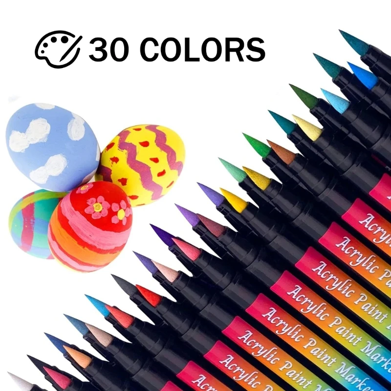 30 Color Acrylic Marker Brush Quick Drying for Painting on Paper Stone Wood Glass Rock Canvas Fabric DIY Craft